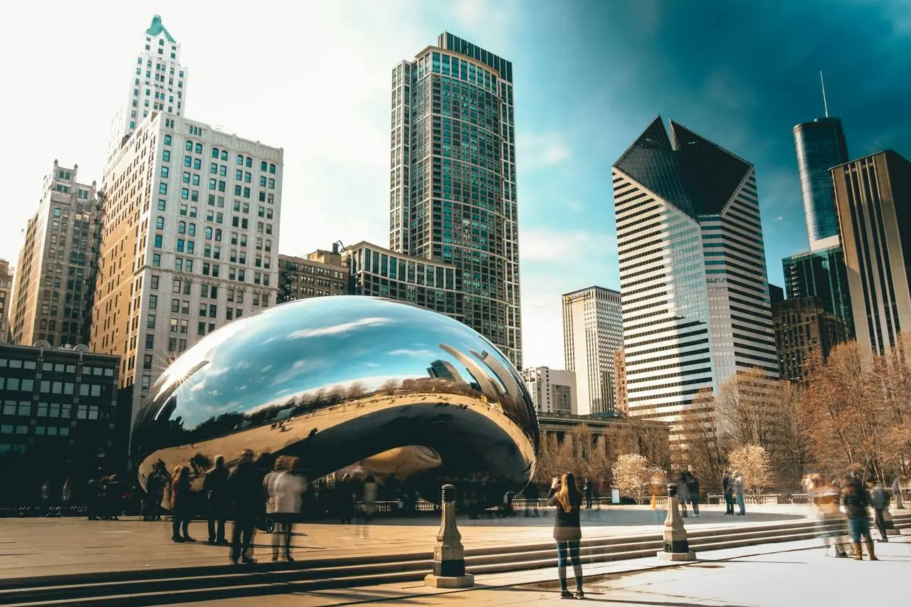 Chicago downtown skyline at Cloud Gate